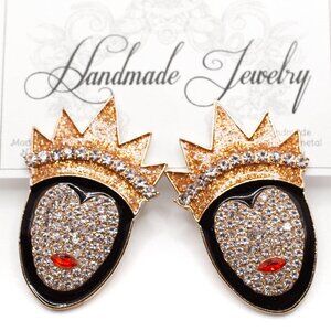 Disney Villians Snow White Evil Queen Crystal Pave Jumbo Stud Earrings, New